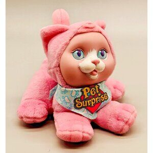Hasbro‎ Pet Surprise Kitten Cat Plush Toy Baby Pink Blue Eyes Vintage 1993